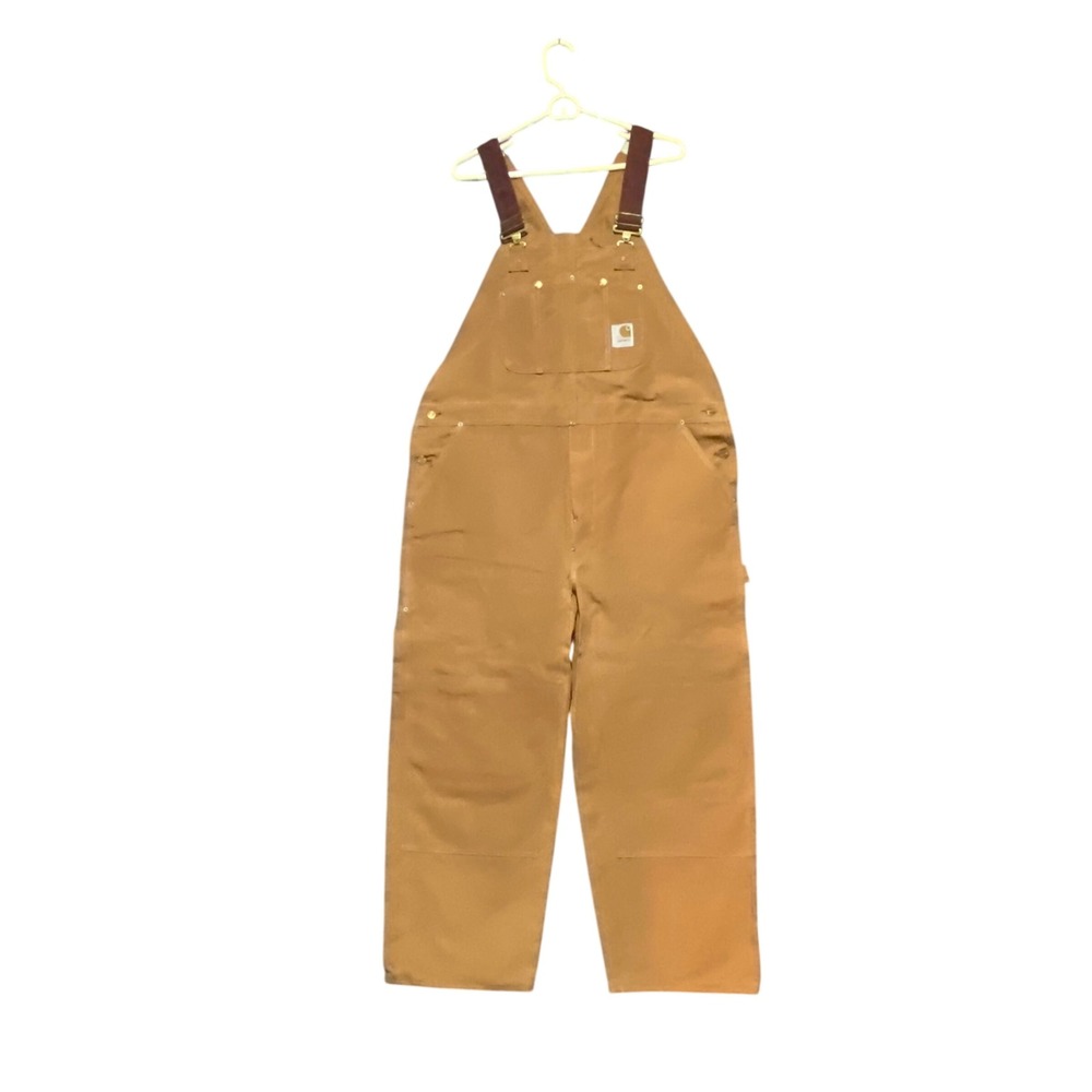 Carhartt Vintage USA Made Brown Duck Canvas Double Knee Bib Overalls 44x28